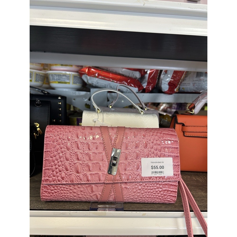Pink Croc Embossed Small Crossbody Bag Silver Buckle, Detachable Strap